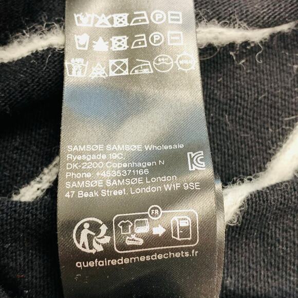 Samsoe May Crew Neck Black Stripe Cotton Alpaca Fuzzy Sweater - Size S - Picture 9 of 9